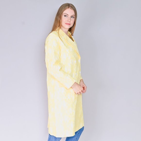 579. CALVIN LUO Yellow Lace Double-Breasted Coat NWT Designer Small - Picture 3 of 6